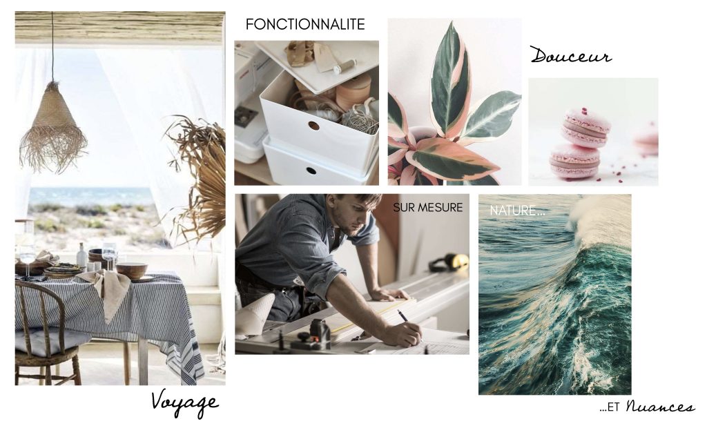 Planche d'inspiration style bord de mer, bohème chic et moderne